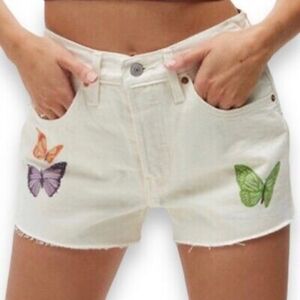 Levi's White Jean Shorts with Colorful Butterfly Designs